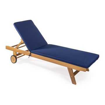 Mallorca 77.56"x23.62" Modern Classic Adjustable Acacia Wood Chaise Outdoor Lounge Chair with Cushion & Wheels - JONATHAN Y
